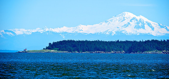 Mt. Baker over the Patos Island Lighthouse