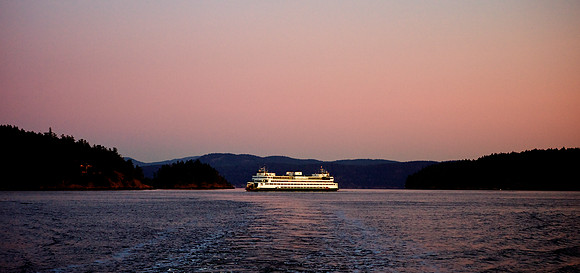 Ferry in Sunset Glow