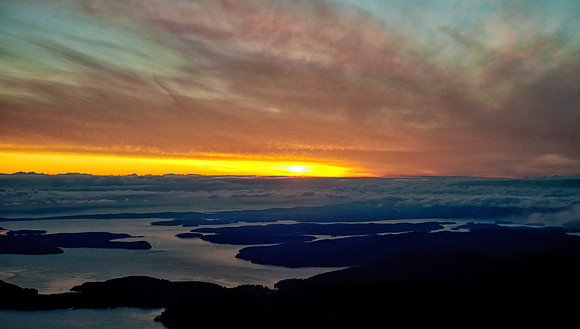 Flying Home to the San Juan Islands at Sunset