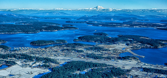 Snow-Covered Friday Harbor with Mt. Baker