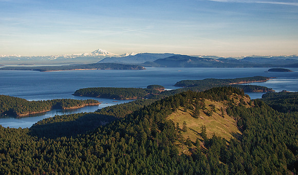 Tip Top Hill on Stuart Island with Mt. Baker in the background.