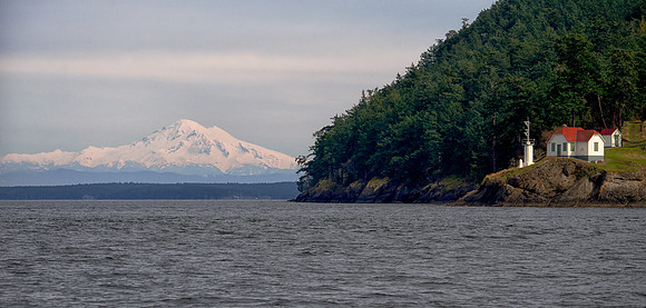 Mt. Baker behind the Turn Point Lighthouse on Stuart Island