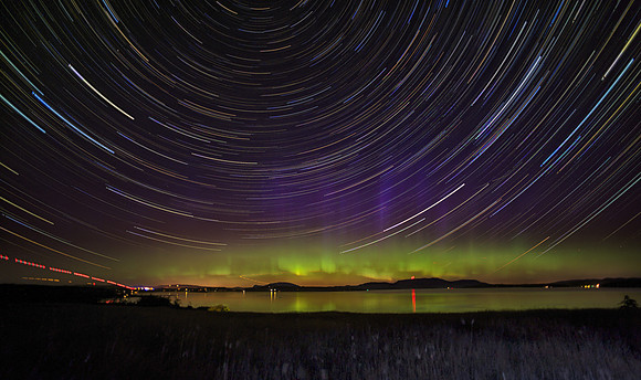 Star Trails over the Northern Lights over the San Juan Islands!