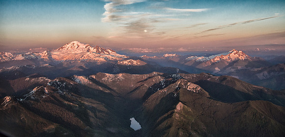 Mt. Baker and Lincoln Peak at Sunset on a Full Moon