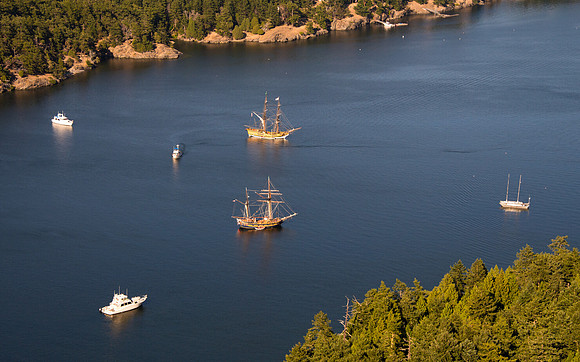 Lady Washington and Hawaiian Chieftain in Reid Harbor
