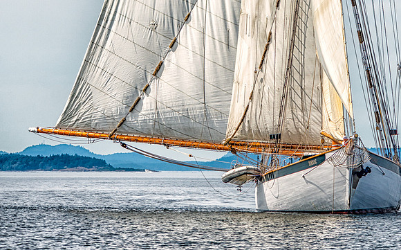 Schooner Zodiac Sailing Through the San Juan Islands