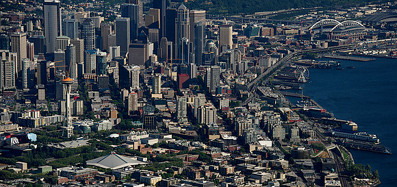 Seattle Skyline with Space Needle and Ferris Wheel