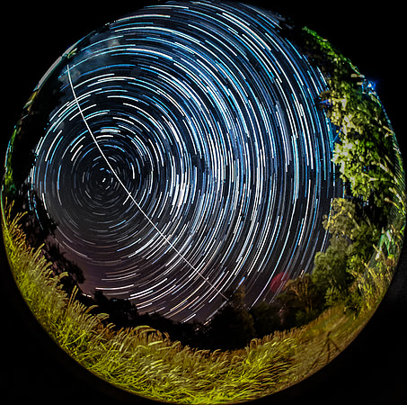 Full Sky Fisheye Star Circles and ISS Pass