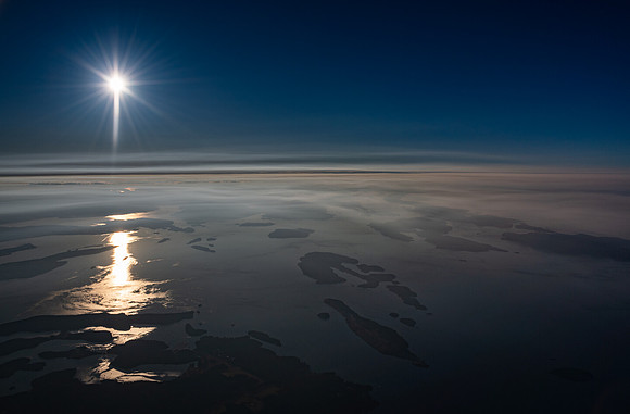 High above the haze over the Salish Sea