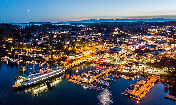 Friday Harbor Twilight Aerial with Ferry