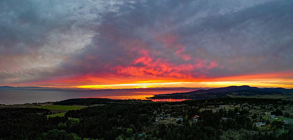 Drone Sunset Panorama above San Juan Island